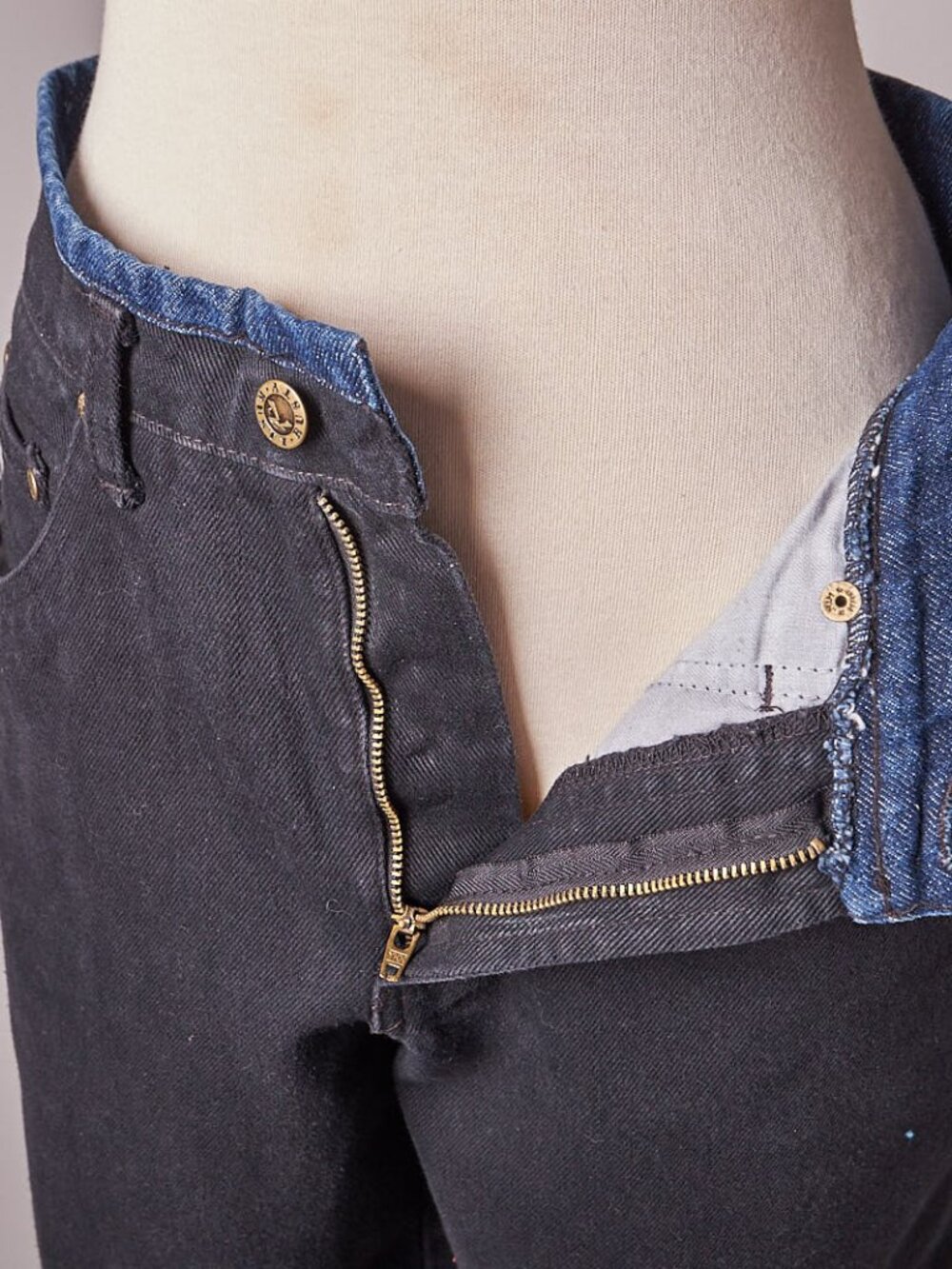 1990s Black and Blue Trim Rusty Surf Skateboarding Jeans Pants